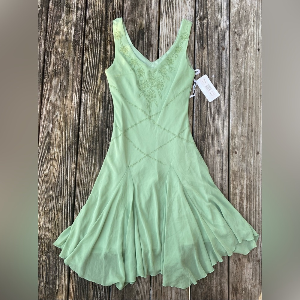 Vintage 90s/Y2K Green Beaded Fairycore Asymmetrical Dress NWTs Size Small - Picture 2 of 16